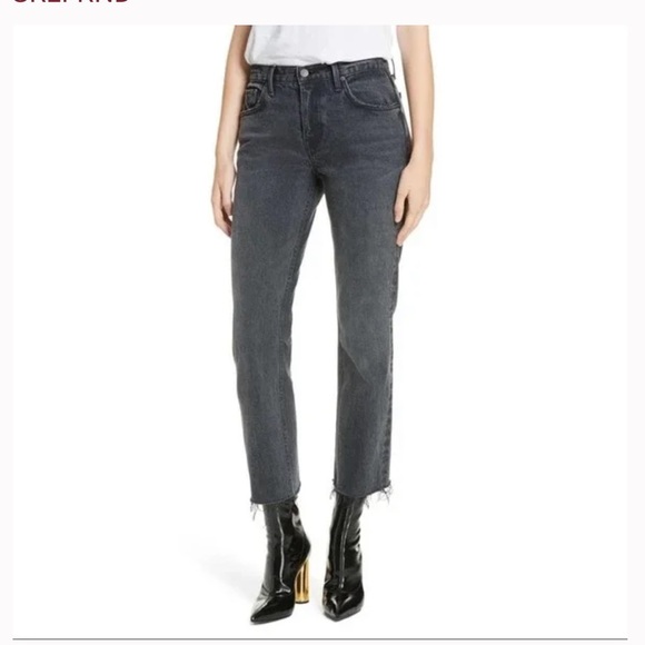 GRLFRND Tatum Womens Straight Leg Crop Jeans sz 28 Midnight Rambler Raw Fray Hem